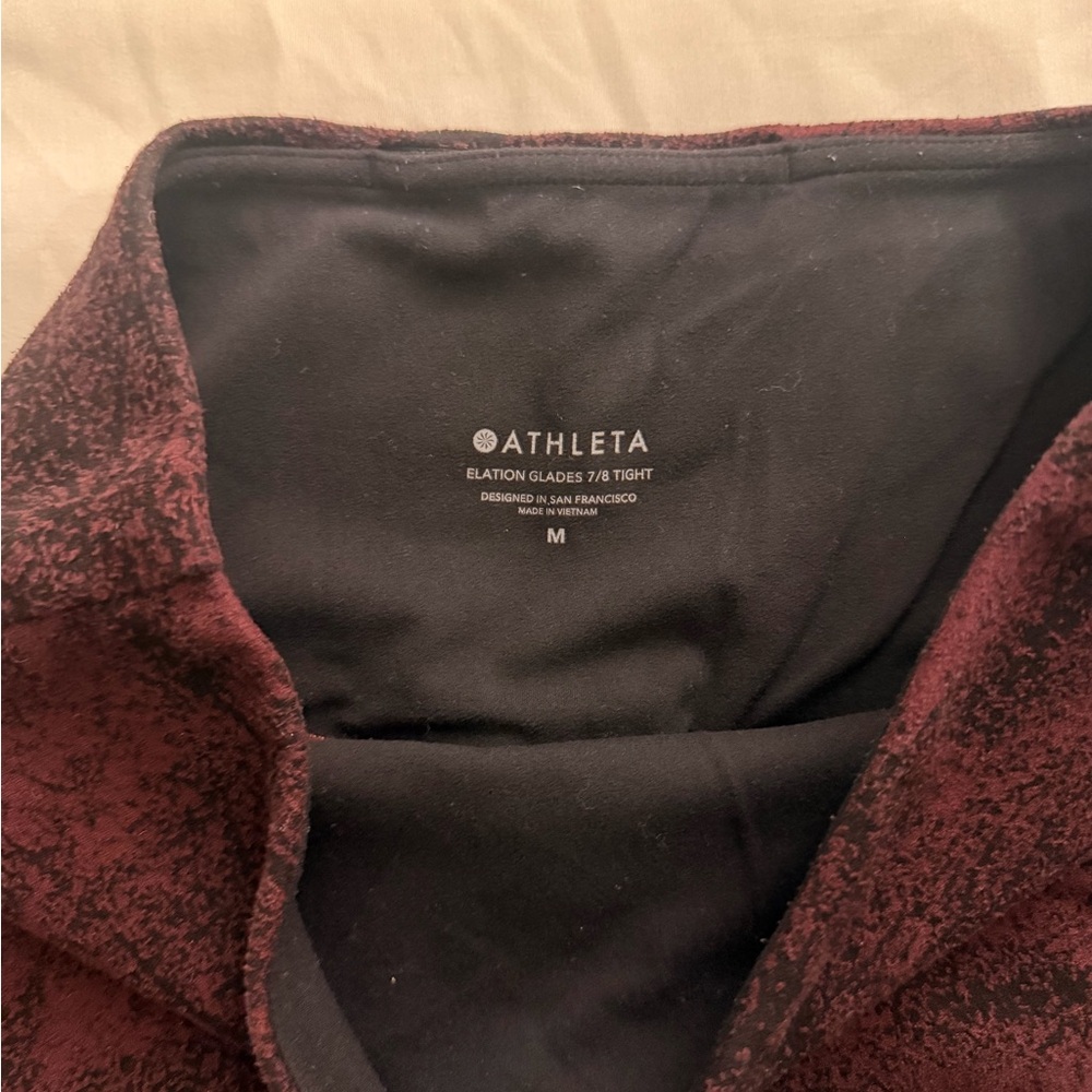 Athleta Elation Glades 7/8 Tights Maroon Patterned Leggings - Picture 3 of 7